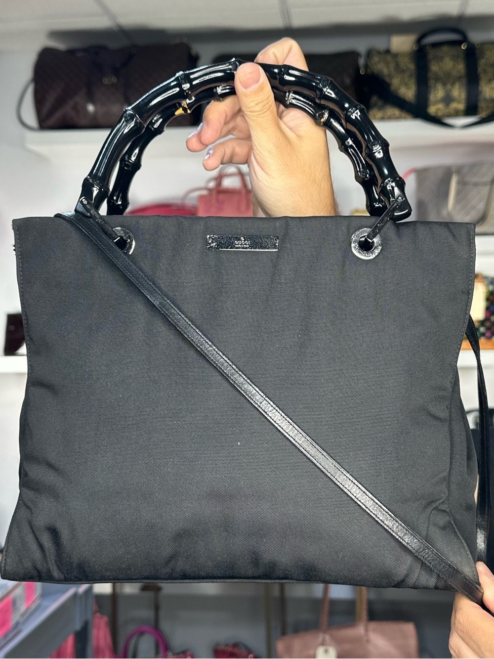 Gucci Black Bamboo 2 Way Bag